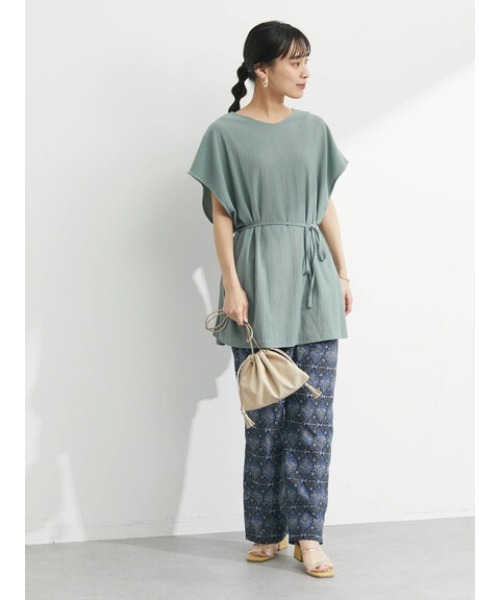 Green Parks(グリーンパークス)の「2Way リボン付楊柳チュニック(Tシャツ/カットソー・レディース・グリーン/ダークグレー/ホワイト系その他2・FREE)」の18枚目の写真