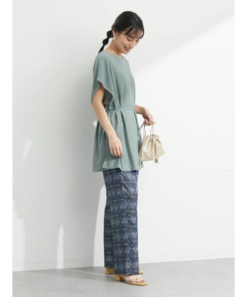 Green Parks(グリーンパークス)の「2Way リボン付楊柳チュニック(Tシャツ/カットソー・レディース・グリーン/ダークグレー/ホワイト系その他2・FREE)」の6枚目の写真