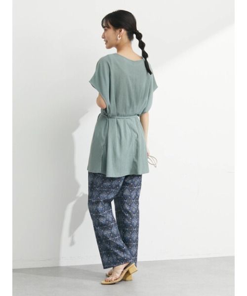 Green Parks(グリーンパークス)の「2Way リボン付楊柳チュニック(Tシャツ/カットソー・レディース・グリーン/ダークグレー/ホワイト系その他2・FREE)」の8枚目の写真