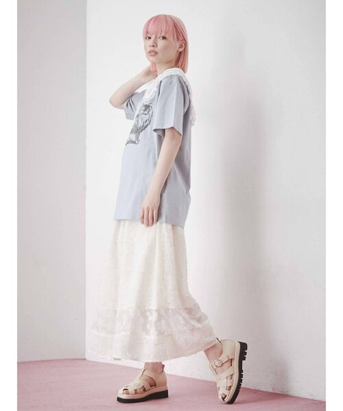 merry jenny（メリージェニー）の「fluffyキリカエシアーロングスカート（スカート・レディース・アイボリー/ブラック・FREE）」の4枚目の写真