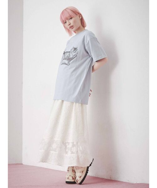 merry jenny（メリージェニー）の「fluffyキリカエシアーロングスカート（スカート・レディース・アイボリー/ブラック・FREE）」の5枚目の写真