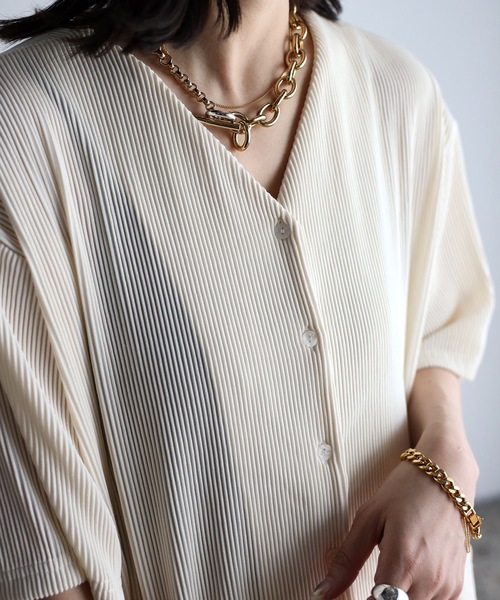 ap retro（アプレトロ）の「【_____m.weコラボ】プリーツブラウスカーディガン（シャツ/ブラウス・レディース・ブラック/アイボリー/ホワイト×ブラック・FREE）」の12枚目の写真