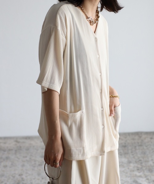 ap retro（アプレトロ）の「【_____m.weコラボ】プリーツブラウスカーディガン（シャツ/ブラウス・レディース・ブラック/アイボリー/ホワイト×ブラック・FREE）」の6枚目の写真