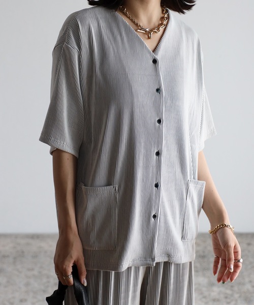 ap retro（アプレトロ）の「【_____m.weコラボ】プリーツブラウスカーディガン（シャツ/ブラウス・レディース・ブラック/アイボリー/ホワイト×ブラック・FREE）」の16枚目の写真