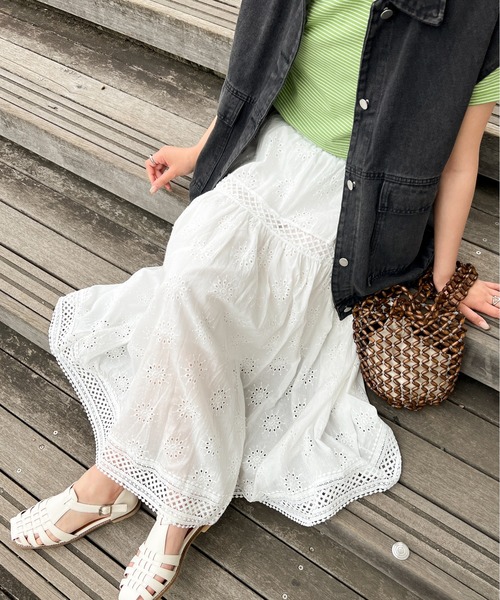 Ambre Ciel（アンブルシエル）の「ハシゴレーススカート／【WEB/EC限定商品】（スカート・レディース・ホワイト・FREE）」の3枚目の写真