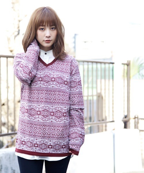 hardcover（ハードカバー）の「【z】【hardcover】ハイゲージジャガード編みスプリングニット（ニット/セーター・レディース・ワインレッド/ネイビー/グレー・SMALL/MEDIUM）」の12枚目の写真