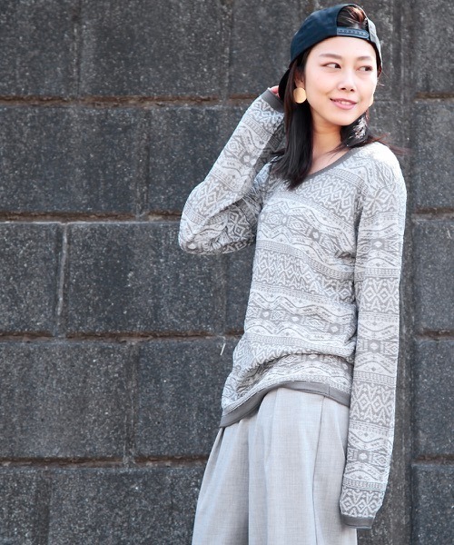 hardcover（ハードカバー）の「【z】【hardcover】ハイゲージジャガード編みスプリングニット（ニット/セーター・レディース・ワインレッド/ネイビー/グレー・SMALL/MEDIUM）」の11枚目の写真