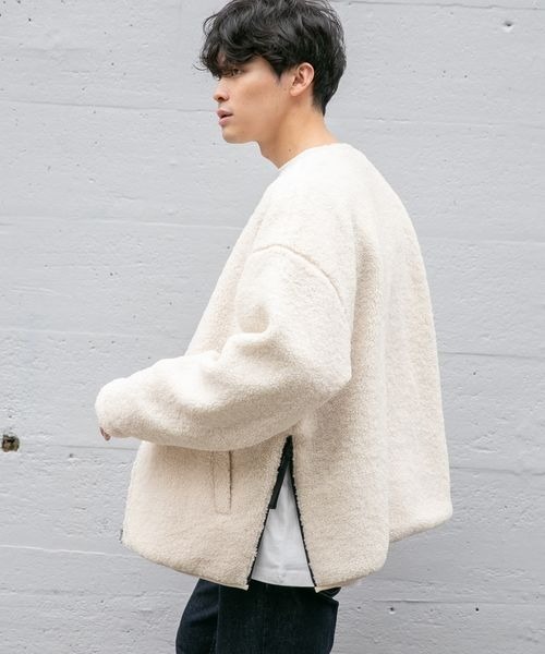 LOWRYS FARM（ローリーズファーム）の「ノーカラーボアブルゾン　282347（ブルゾン・メンズ・ブラック/ブラウン/アイボリー・MEDIUM/LARGE）」の2枚目の写真