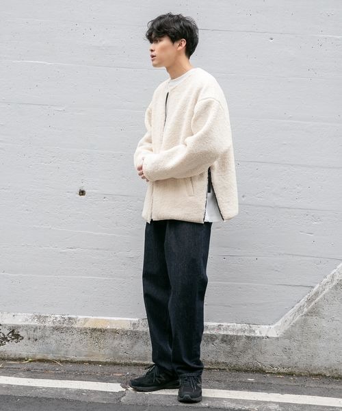 LOWRYS FARM（ローリーズファーム）の「ノーカラーボアブルゾン　282347（ブルゾン・メンズ・ブラック/ブラウン/アイボリー・MEDIUM/LARGE）」の4枚目の写真