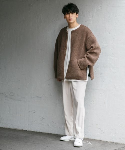 LOWRYS FARM（ローリーズファーム）の「ノーカラーボアブルゾン　282347（ブルゾン・メンズ・ブラック/ブラウン/アイボリー・MEDIUM/LARGE）」の9枚目の写真