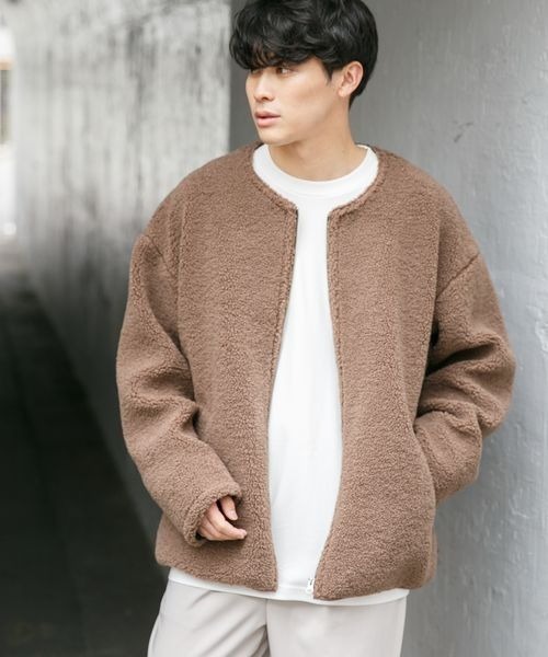 LOWRYS FARM（ローリーズファーム）の「ノーカラーボアブルゾン　282347（ブルゾン・メンズ・ブラック/ブラウン/アイボリー・MEDIUM/LARGE）」の6枚目の写真