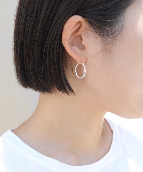 シルバー925 Silver デザインフープピアス/軽研磨加工/イヤリング/両耳 2025春夏新色】 [silver | Amazon KYASYA]両耳用 シンプルフープ
