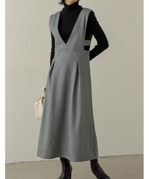 Re:EDIT（リエディ）の「[2022A/W COLLECTION][低身長/高身長サイズ有]ツイード調タックフレアジャンパースカート（ジャンパースカート・レディース・ブラウン系その他/ブラック系その他/ブラック・SHORT/MEDIUM/LARGE/TALL）」の2枚目の写真