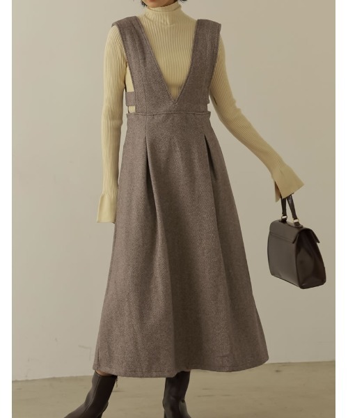 Re:EDIT（リエディ）の「[2022A/W COLLECTION][低身長/高身長サイズ有]ツイード調タックフレアジャンパースカート（ジャンパースカート・レディース・ブラウン系その他/ブラック系その他/ブラック・SHORT/MEDIUM/LARGE/TALL）」の3枚目の写真