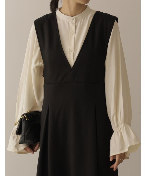 Re:EDIT（リエディ）の「[2022A/W COLLECTION][低身長/高身長サイズ有]ツイード調タックフレアジャンパースカート（ジャンパースカート・レディース・ブラウン系その他/ブラック系その他/ブラック・SHORT/MEDIUM/LARGE/TALL）」の7枚目の写真