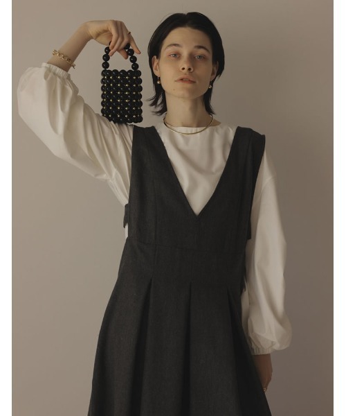 Re:EDIT（リエディ）の「[2022A/W COLLECTION][低身長/高身長サイズ有]ツイード調タックフレアジャンパースカート（ジャンパースカート・レディース・ブラウン系その他/ブラック系その他/ブラック・SHORT/MEDIUM/LARGE/TALL）」の4枚目の写真