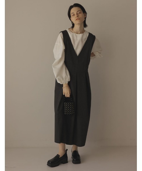 Re:EDIT（リエディ）の「[2022A/W COLLECTION][低身長/高身長サイズ有]ツイード調タックフレアジャンパースカート（ジャンパースカート・レディース・ブラウン系その他/ブラック系その他/ブラック・SHORT/MEDIUM/LARGE/TALL）」の17枚目の写真