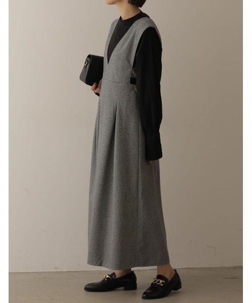 Re:EDIT（リエディ）の「[2022A/W COLLECTION][低身長/高身長サイズ有]ツイード調タックフレアジャンパースカート（ジャンパースカート・レディース・ブラウン系その他/ブラック系その他/ブラック・SHORT/MEDIUM/LARGE/TALL）」の5枚目の写真