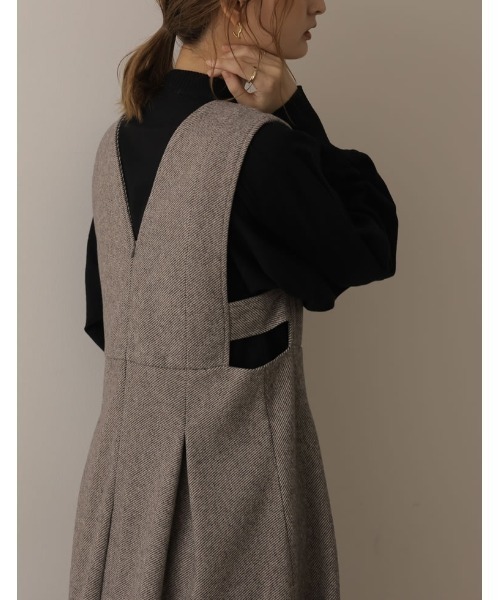 Re:EDIT（リエディ）の「[2022A/W COLLECTION][低身長/高身長サイズ有]ツイード調タックフレアジャンパースカート（ジャンパースカート・レディース・ブラウン系その他/ブラック系その他/ブラック・SHORT/MEDIUM/LARGE/TALL）」の6枚目の写真