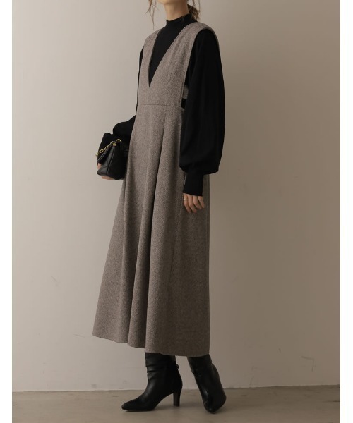 Re:EDIT（リエディ）の「[2022A/W COLLECTION][低身長/高身長サイズ有]ツイード調タックフレアジャンパースカート（ジャンパースカート・レディース・ブラウン系その他/ブラック系その他/ブラック・SHORT/MEDIUM/LARGE/TALL）」の11枚目の写真