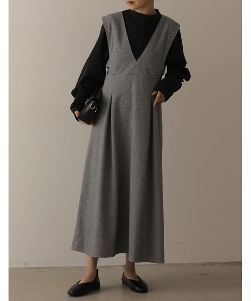 Re:EDIT（リエディ）の「[2022A/W COLLECTION][低身長/高身長サイズ有]ツイード調タックフレアジャンパースカート（ジャンパースカート・レディース・ブラウン系その他/ブラック系その他/ブラック・SHORT/MEDIUM/LARGE/TALL）」の18枚目の写真