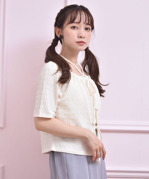 ems excite(エムズエキサイト)の「【セットアイテム】Wリボンカーデ゛SET(Tシャツ/カットソー・レディース・ブラック/オレンジ/ナチュラル・FREE)」の5枚目の写真