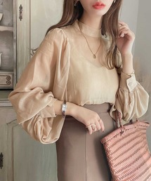 【mily bilet】即、ドラマティック。バルーンスリーブハイネック楊柳シアー素材ブラウス
