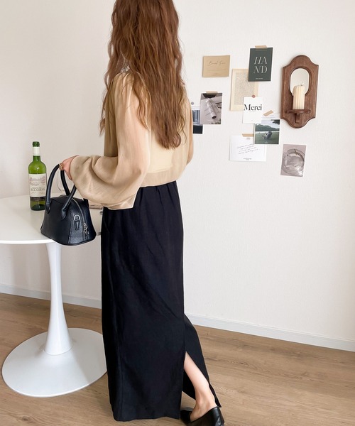 【milybilet】即、ドラマティック。バルーンスリーブハイネック楊柳シアー素材ブラウス