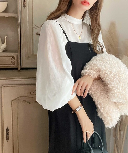 mily bilet（ミウィビレット）の「【mily bilet】即、ドラマティック。バルーンスリーブハイネック楊柳シアー素材ブラウス（シャツ/ブラウス・レディース・ブラック/ベージュ/アイボリー・SMALL/MEDIUM/LARGE/X-LARGE）」の16枚目の写真