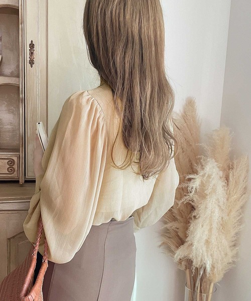 mily bilet（ミウィビレット）の「【mily bilet】即、ドラマティック。バルーンスリーブハイネック楊柳シアー素材ブラウス（シャツ/ブラウス・レディース・ブラック/ベージュ/アイボリー・SMALL/MEDIUM/LARGE/X-LARGE）」の21枚目の写真