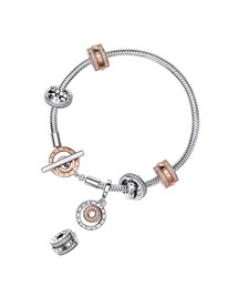 パンドラ ロゴ クラスプ スネーク チェーン ブレスレット　14k &シルバー PANDORA ブレスレット ラウンド パンドラ クラスプ ツイスト