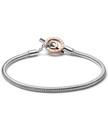 パンドラ ロゴ クラスプ スネーク チェーン ブレスレット　14k &シルバー ラウンド パンドラ クラスプ ツイスト スネークチェーン