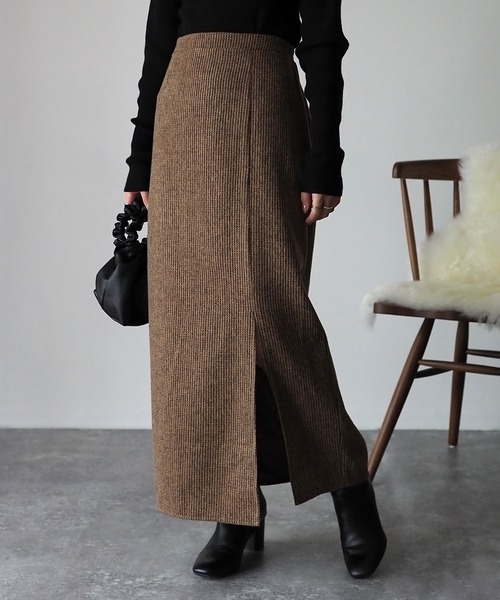 Riberry（リベリー）の「【セットアップ可】起毛ストライプスリット入りタイトスカート（スカート・レディース・ブラウン/グレー/チャコールグレー・MEDIUM）」の5枚目の写真