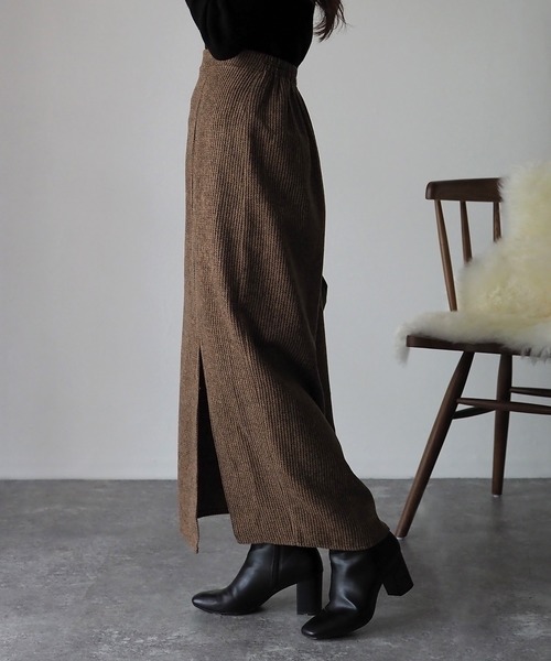 Riberry（リベリー）の「【セットアップ可】起毛ストライプスリット入りタイトスカート（スカート・レディース・ブラウン/グレー/チャコールグレー・MEDIUM）」の6枚目の写真