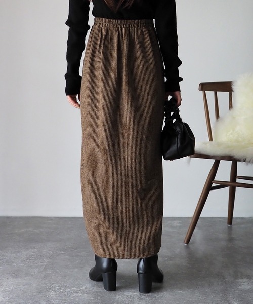 Riberry（リベリー）の「【セットアップ可】起毛ストライプスリット入りタイトスカート（スカート・レディース・ブラウン/グレー/チャコールグレー・MEDIUM）」の7枚目の写真