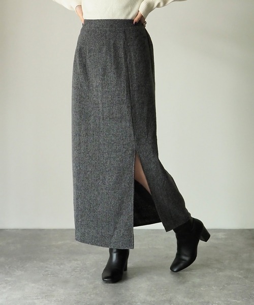 Riberry（リベリー）の「【セットアップ可】起毛ストライプスリット入りタイトスカート（スカート・レディース・ブラウン/グレー/チャコールグレー・MEDIUM）」の8枚目の写真