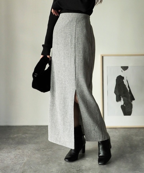 Riberry（リベリー）の「【セットアップ可】起毛ストライプスリット入りタイトスカート（スカート・レディース・ブラウン/グレー/チャコールグレー・MEDIUM）」の14枚目の写真