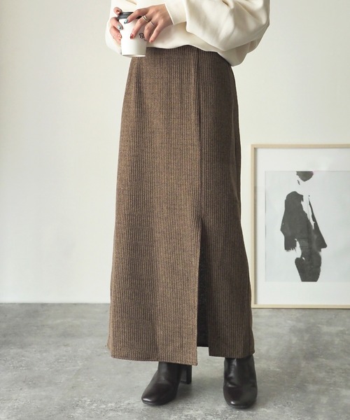 Riberry（リベリー）の「【セットアップ可】起毛ストライプスリット入りタイトスカート（スカート・レディース・ブラウン/グレー/チャコールグレー・MEDIUM）」の17枚目の写真