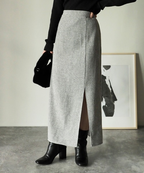 Riberry（リベリー）の「【セットアップ可】起毛ストライプスリット入りタイトスカート（スカート・レディース・ブラウン/グレー/チャコールグレー・MEDIUM）」の12枚目の写真