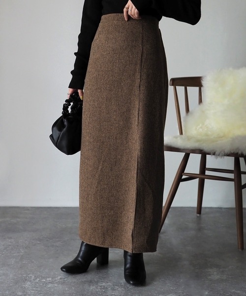 Riberry（リベリー）の「【セットアップ可】起毛ストライプスリット入りタイトスカート（スカート・レディース・ブラウン/グレー/チャコールグレー・MEDIUM）」の10枚目の写真