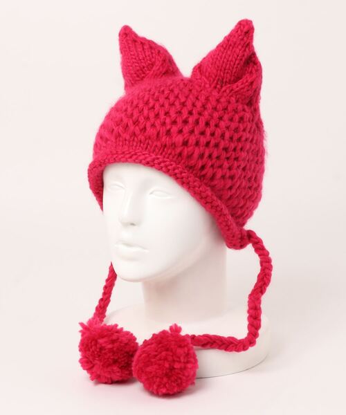 SPINNS（スピンズ）の「ボンボン付き ねこ耳 ニットキャップ（ニット