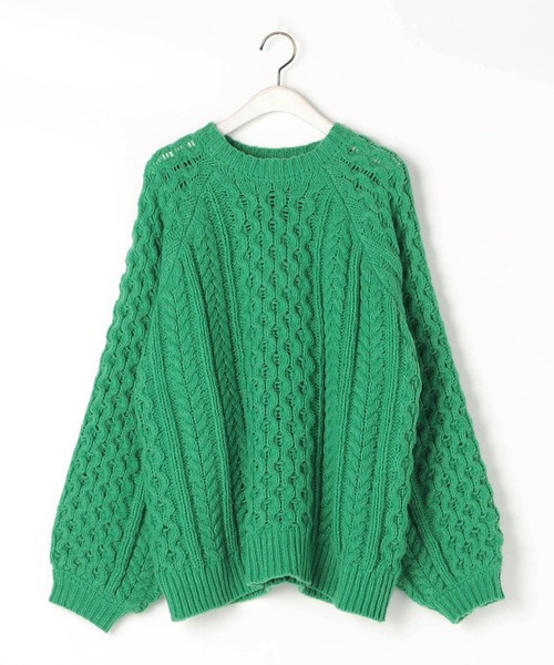 179/WG(イチナナキュウダブルジー)の「ふわもこBIGケーブルニットプルオーバー(ニット/セーター・レディース・オフホワイト/ブラック/グリーン/ブルー・FREE)」の7枚目の写真