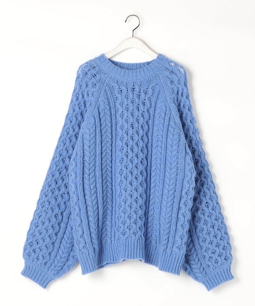 179/WG(イチナナキュウダブルジー)の「ふわもこBIGケーブルニットプルオーバー(ニット/セーター・レディース・オフホワイト/ブラック/グリーン/ブルー・FREE)」の15枚目の写真