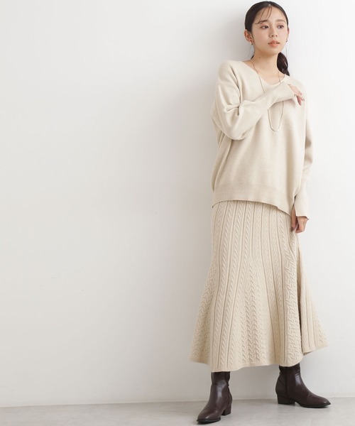 NATURAL BEAUTY BASIC（ナチュラルビューティーベーシック）の「ケーブルスカートニットセットアップ（ワンピース・レディース・ベージュ/ブラウン/ダークブルー・MEDIUM）」の11枚目の写真