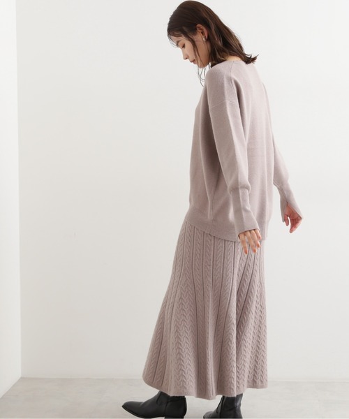 NATURAL BEAUTY BASIC（ナチュラルビューティーベーシック）の「ケーブルスカートニットセットアップ（ワンピース・レディース・ベージュ/ブラウン/ダークブルー・MEDIUM）」の7枚目の写真