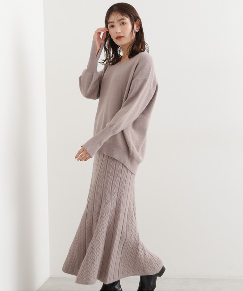 NATURAL BEAUTY BASIC（ナチュラルビューティーベーシック）の「ケーブルスカートニットセットアップ（ワンピース・レディース・ベージュ/ブラウン/ダークブルー・MEDIUM）」の5枚目の写真