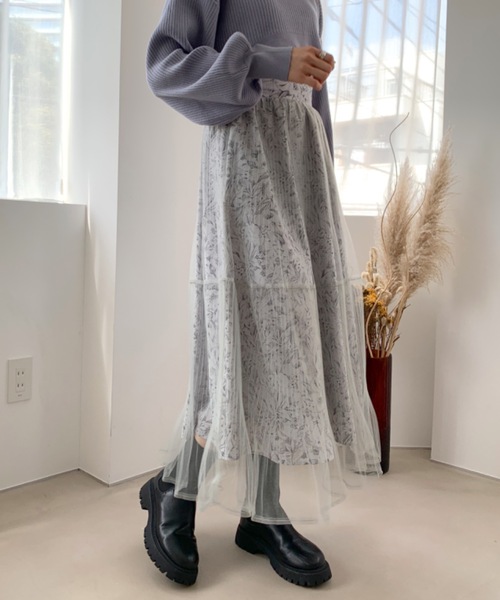 OLIVE des OLIVE（オリーブデオリーブ）の「チュール重ねプリーツスカート（スカート・レディース・アイボリー/ブラック/ライトグレー・FREE）」の3枚目の写真