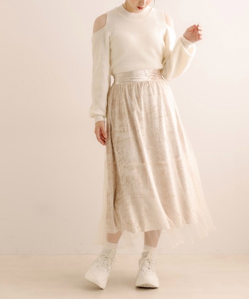 OLIVE des OLIVE（オリーブデオリーブ）の「チュール重ねプリーツスカート（スカート・レディース・アイボリー/ブラック/ライトグレー・FREE）」の4枚目の写真