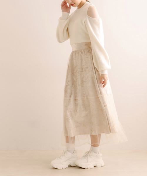 OLIVE des OLIVE（オリーブデオリーブ）の「チュール重ねプリーツスカート（スカート・レディース・アイボリー/ブラック/ライトグレー・FREE）」の5枚目の写真