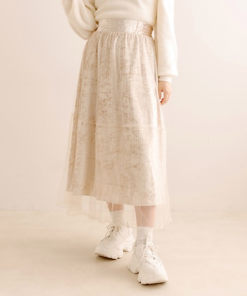 OLIVE des OLIVE（オリーブデオリーブ）の「チュール重ねプリーツスカート（スカート・レディース・アイボリー/ブラック/ライトグレー・FREE）」の7枚目の写真